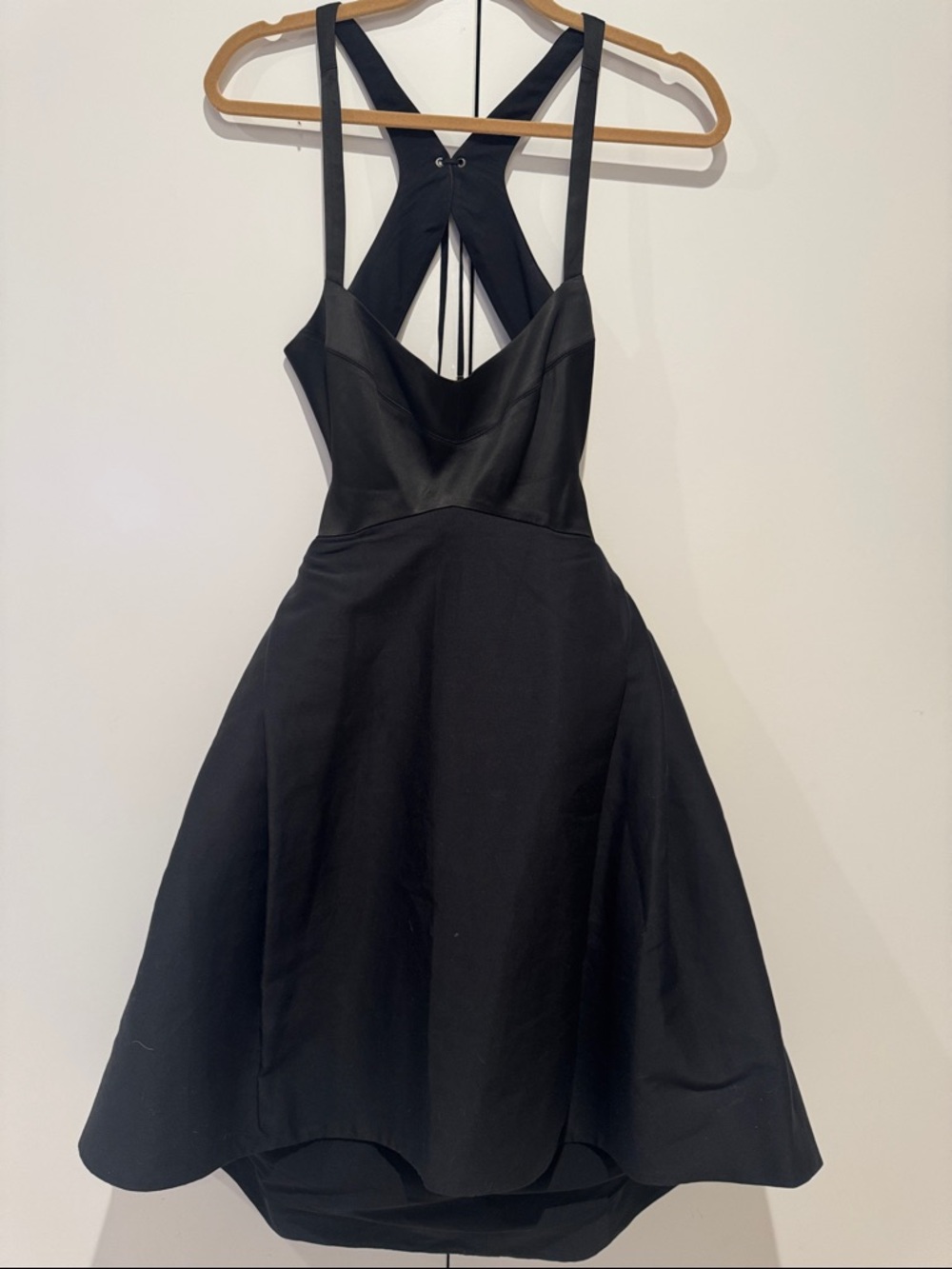 HALSTON Elegant Black A-Line Dress with Strappy Back